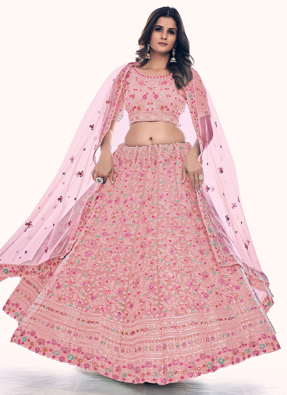 Pink Sequins A Line Lehenga Choli