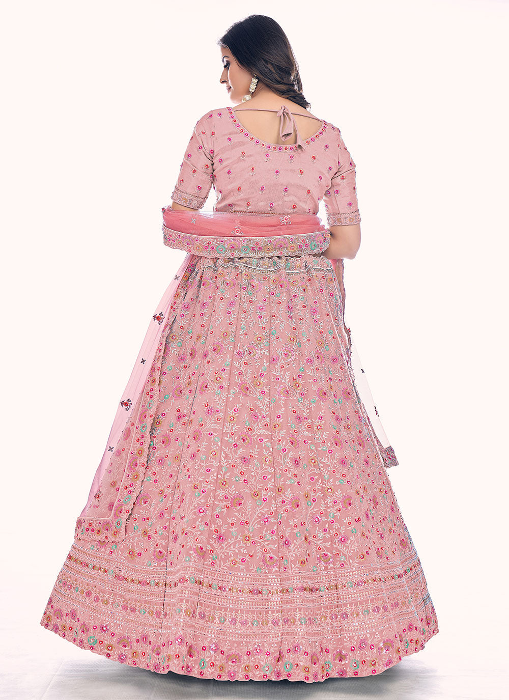 Pink Sequins A Line Lehenga Choli