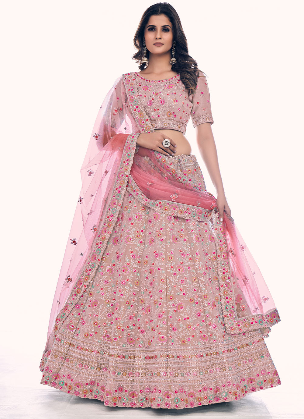 Pink Sequins A Line Lehenga Choli
