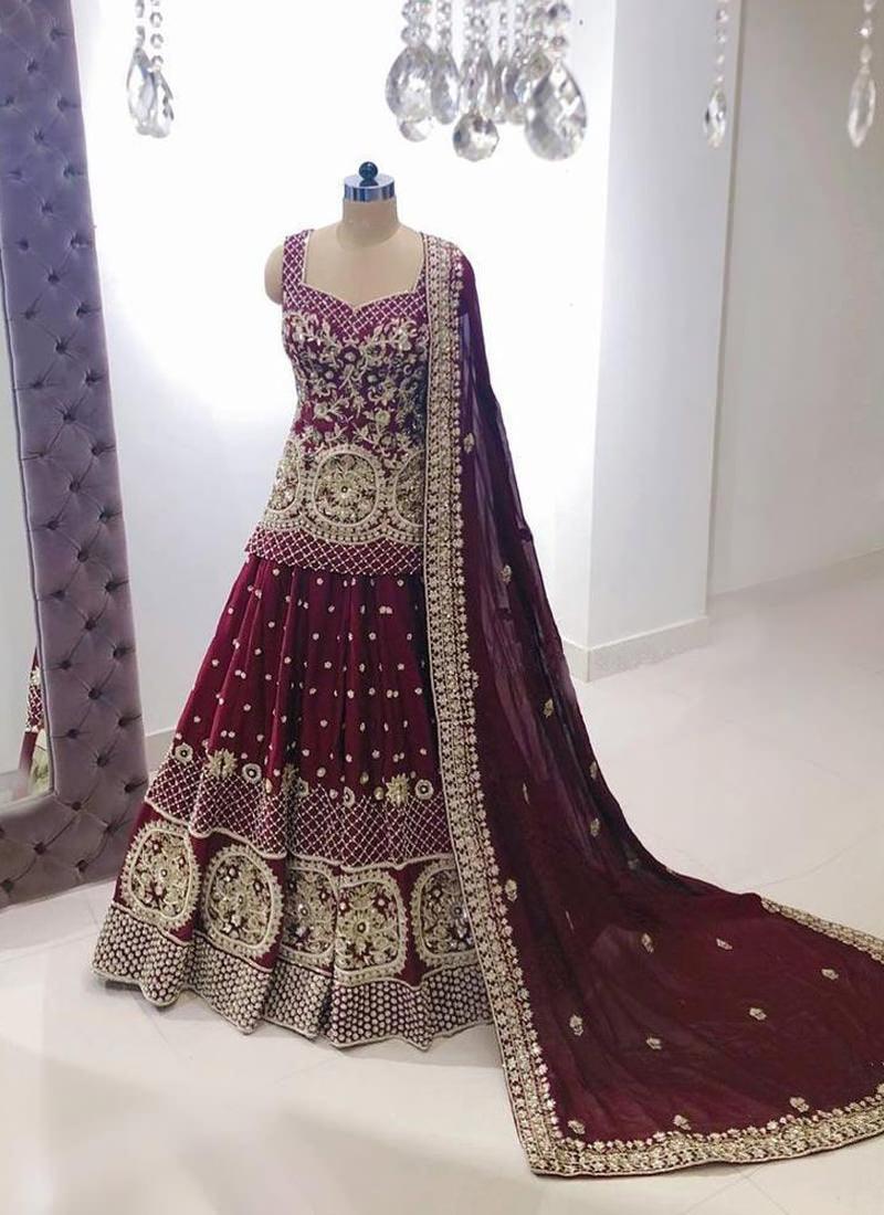 Heavenly Wine Resham Zari Georgette Lehenga Choli Set