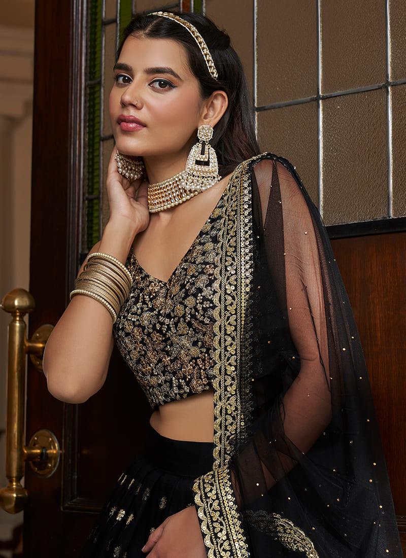 Heavy Embroidered Black Chaniya