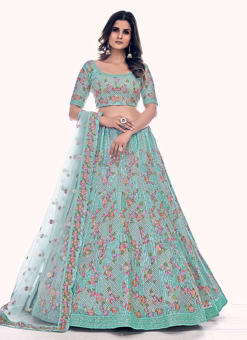 Heavy Embroidered Firozi Wedding Lehenga