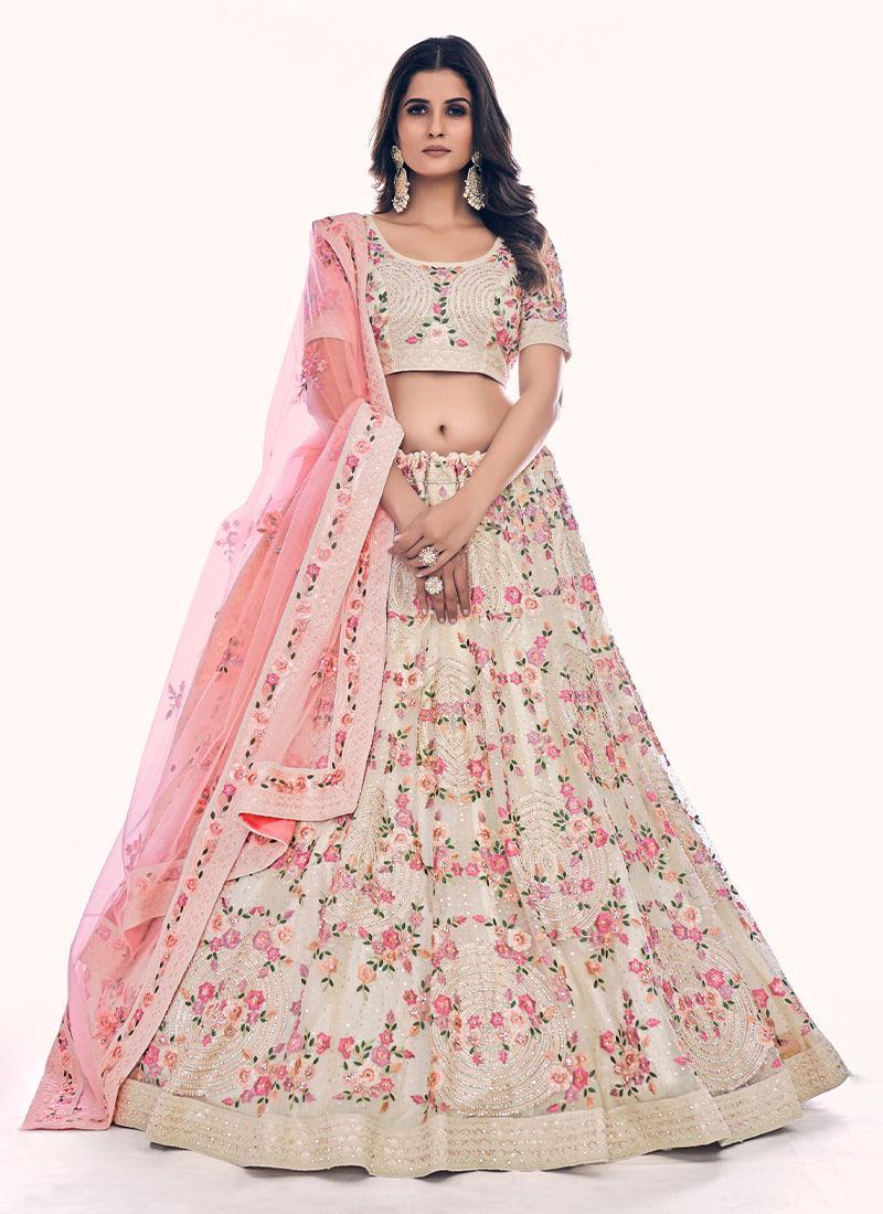 Heavy Embroidered White Wedding Lehenga