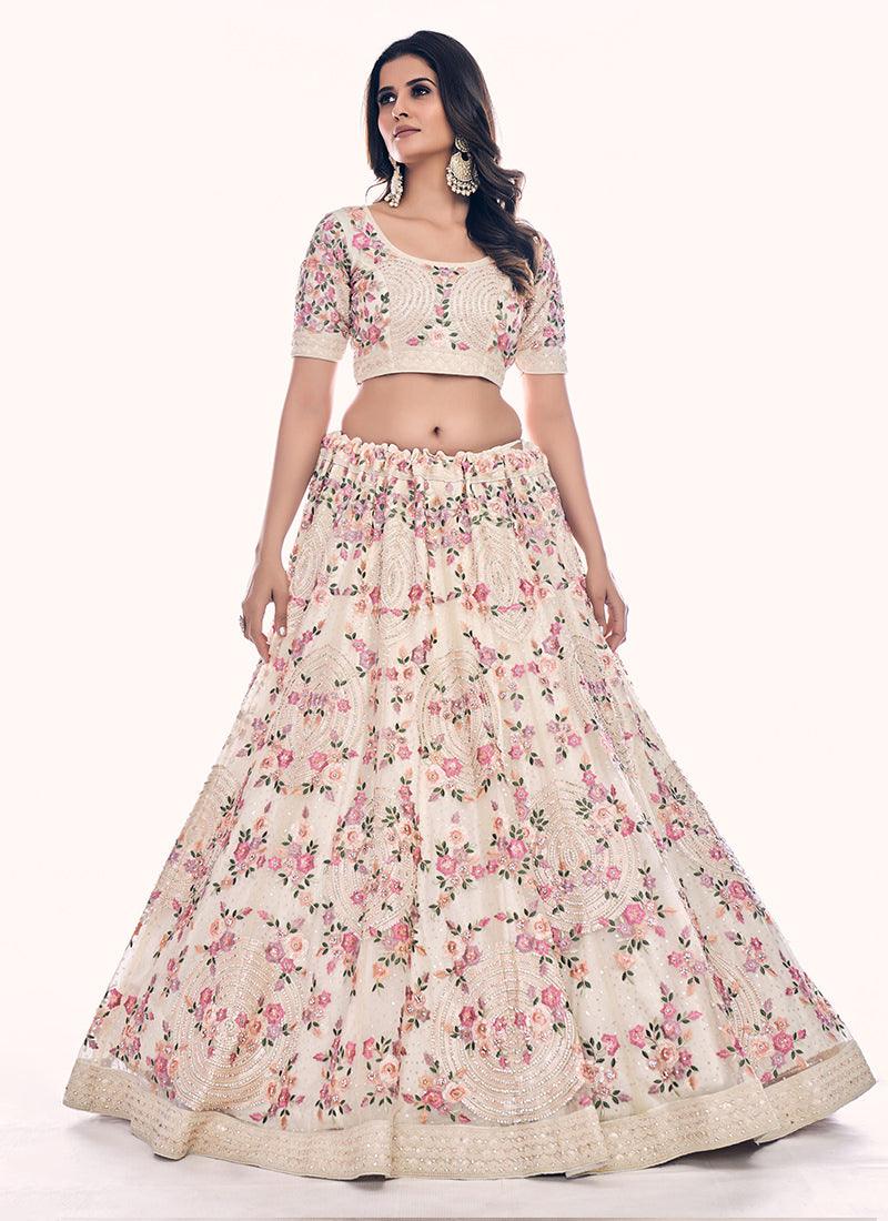 Heavy Embroidered White Wedding Lehenga