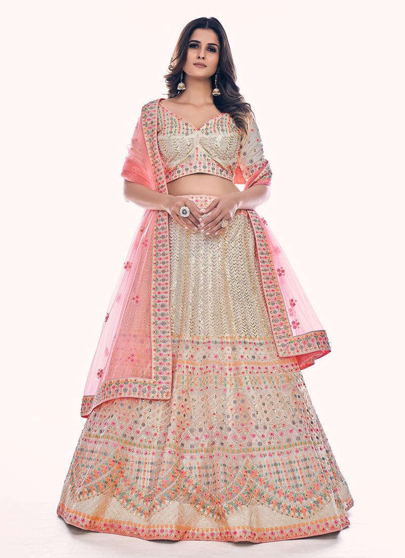 Heavy Embroidered Work White Wedding Lehenga