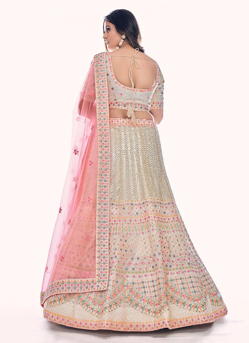 Heavy Embroidered Work White Wedding Lehenga