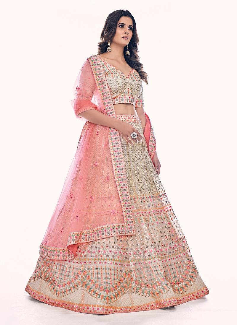 Heavy Embroidered Work White Wedding Lehenga