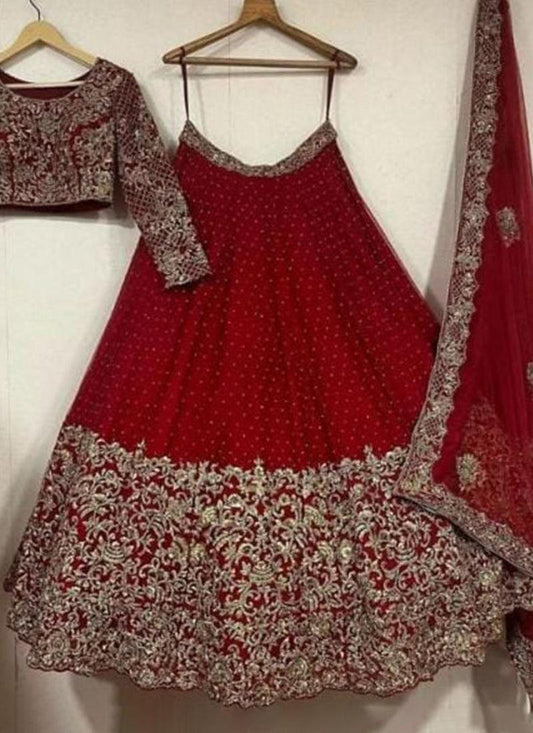 Heavy Embroidery With Sequins Red Lehenga