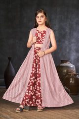 Heavy Muslin Digital Print Shrug Crop Top Bottom Set for Girls