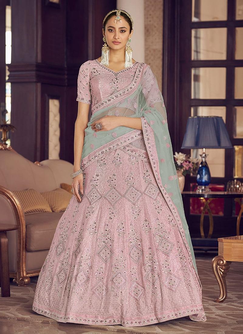 Heavy Work Bridesmaid Pink Kalidar Lehenga Choli