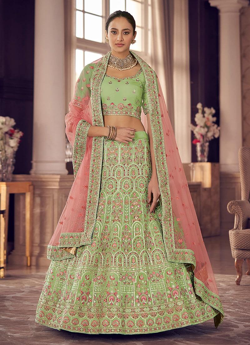 Heavy Work Bridesmaid Pista Kalidar Lehenga Choli