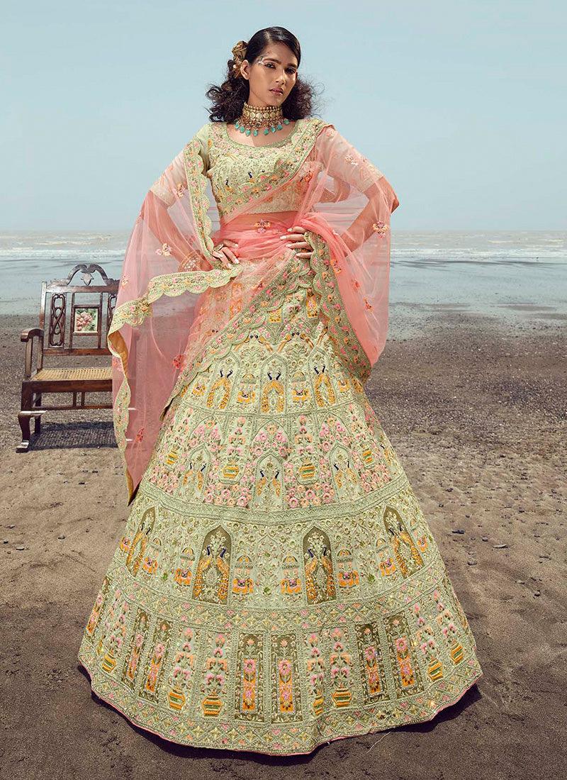 Heavy Work Green Georgette Lehenga