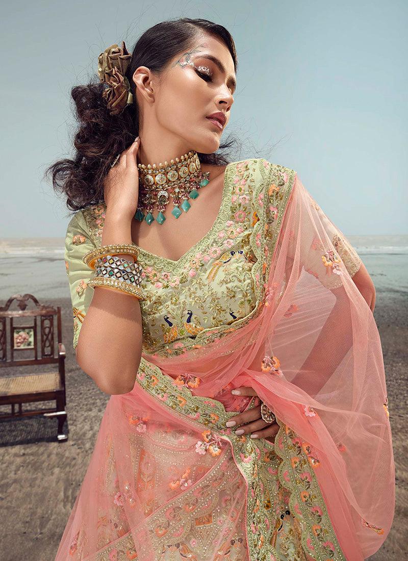 Heavy Work Green Georgette Lehenga