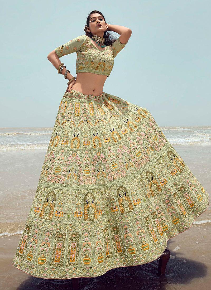 Heavy Work Green Georgette Lehenga