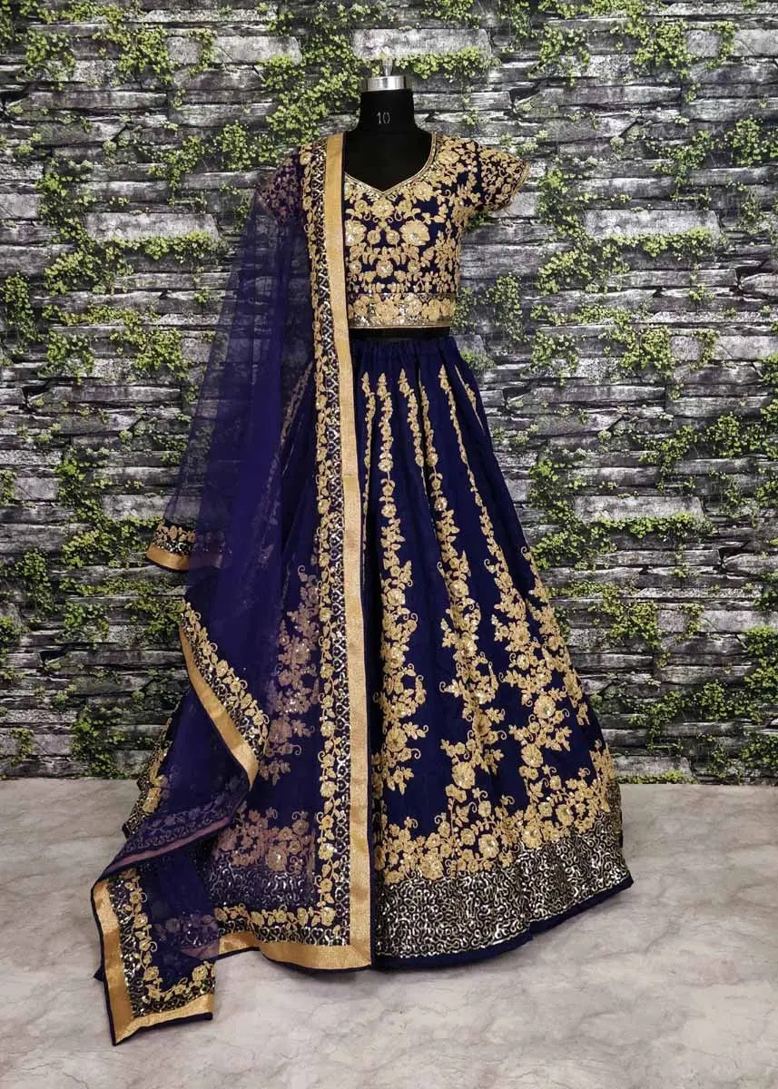 Hot raw silk dori work blue lehenga