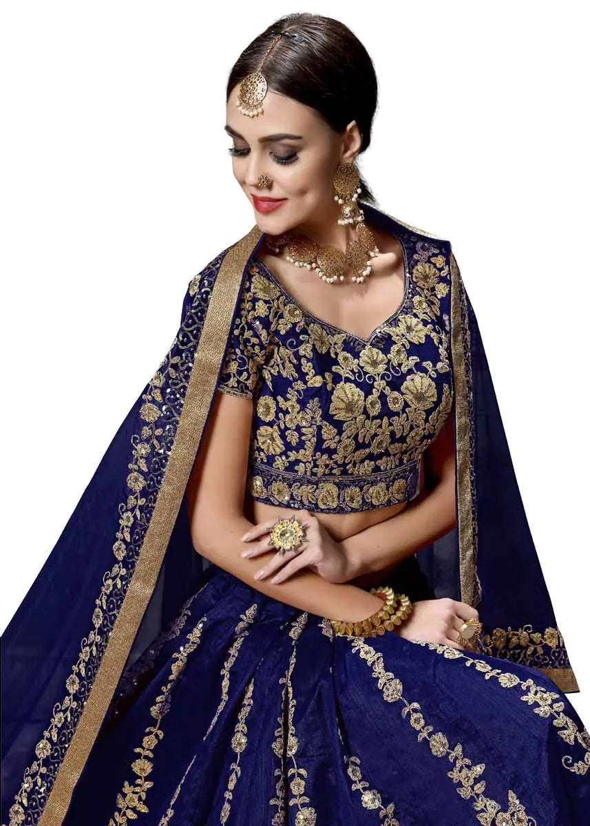 Hot raw silk dori work blue lehenga