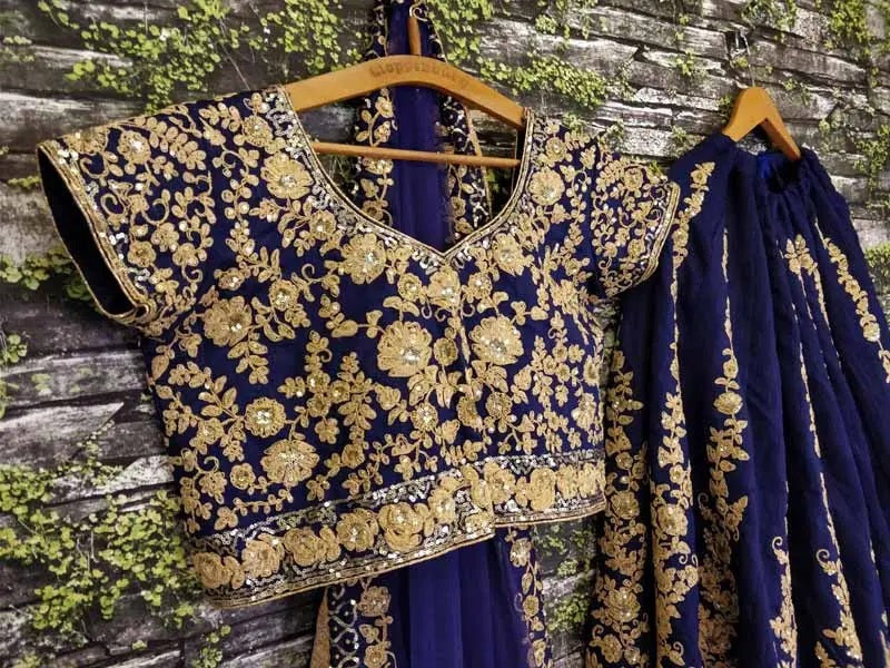 Hot raw silk dori work blue lehenga