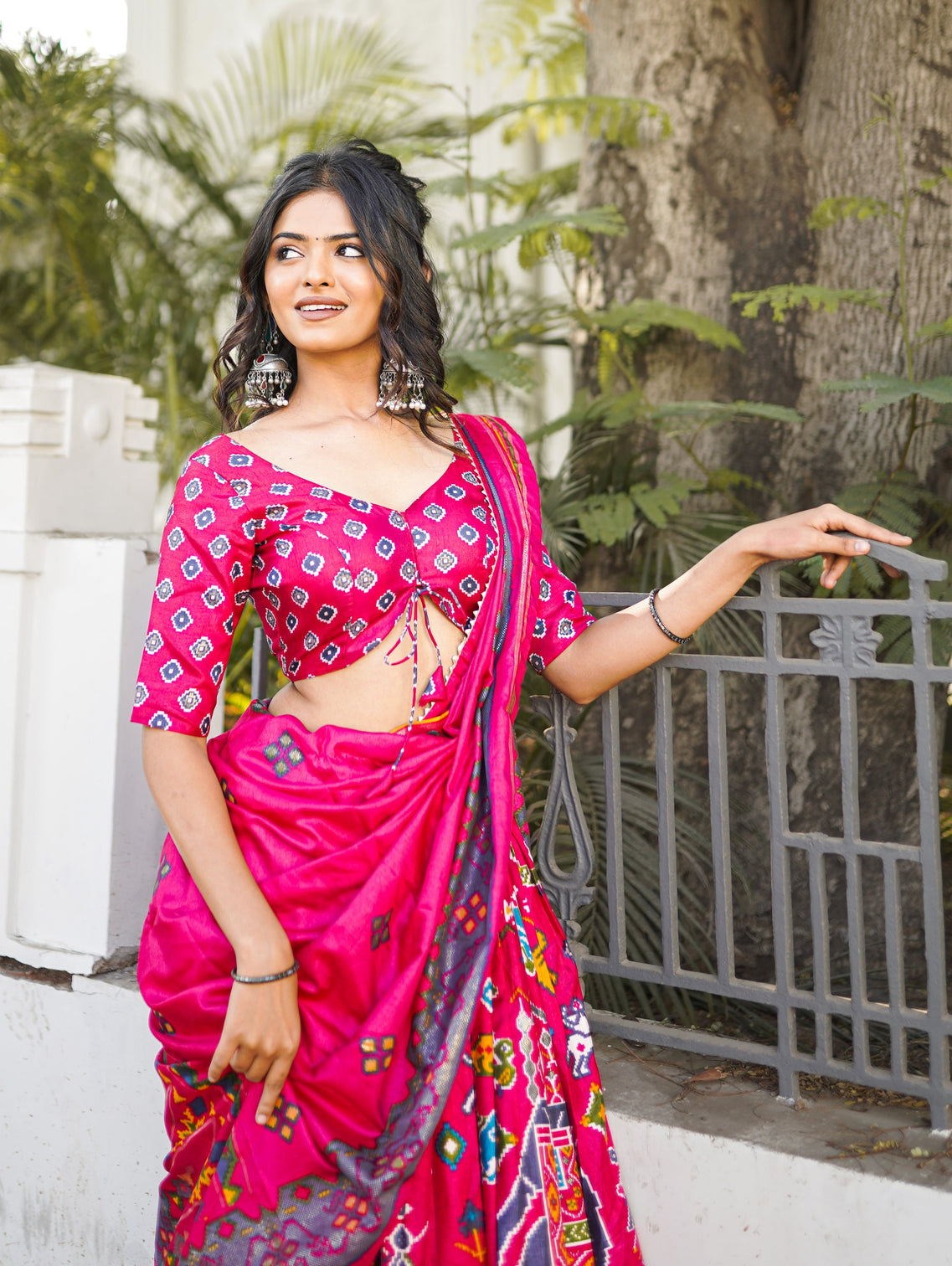 Pink Color Patola Printed and foil work Silk Lehenga