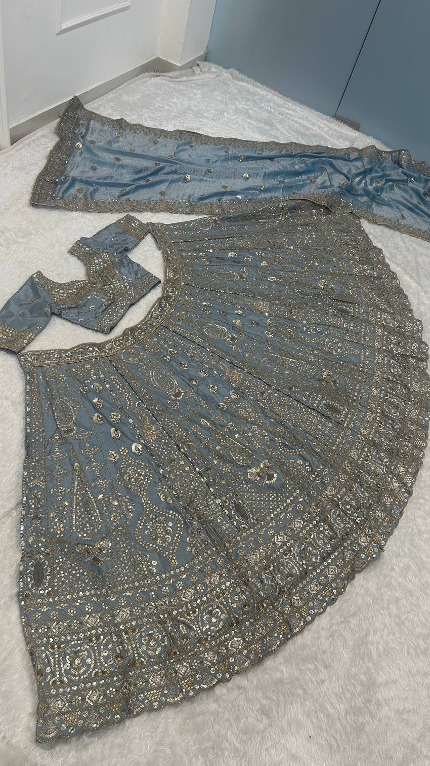 Icy Blue Designer Silk Lehenga Choli