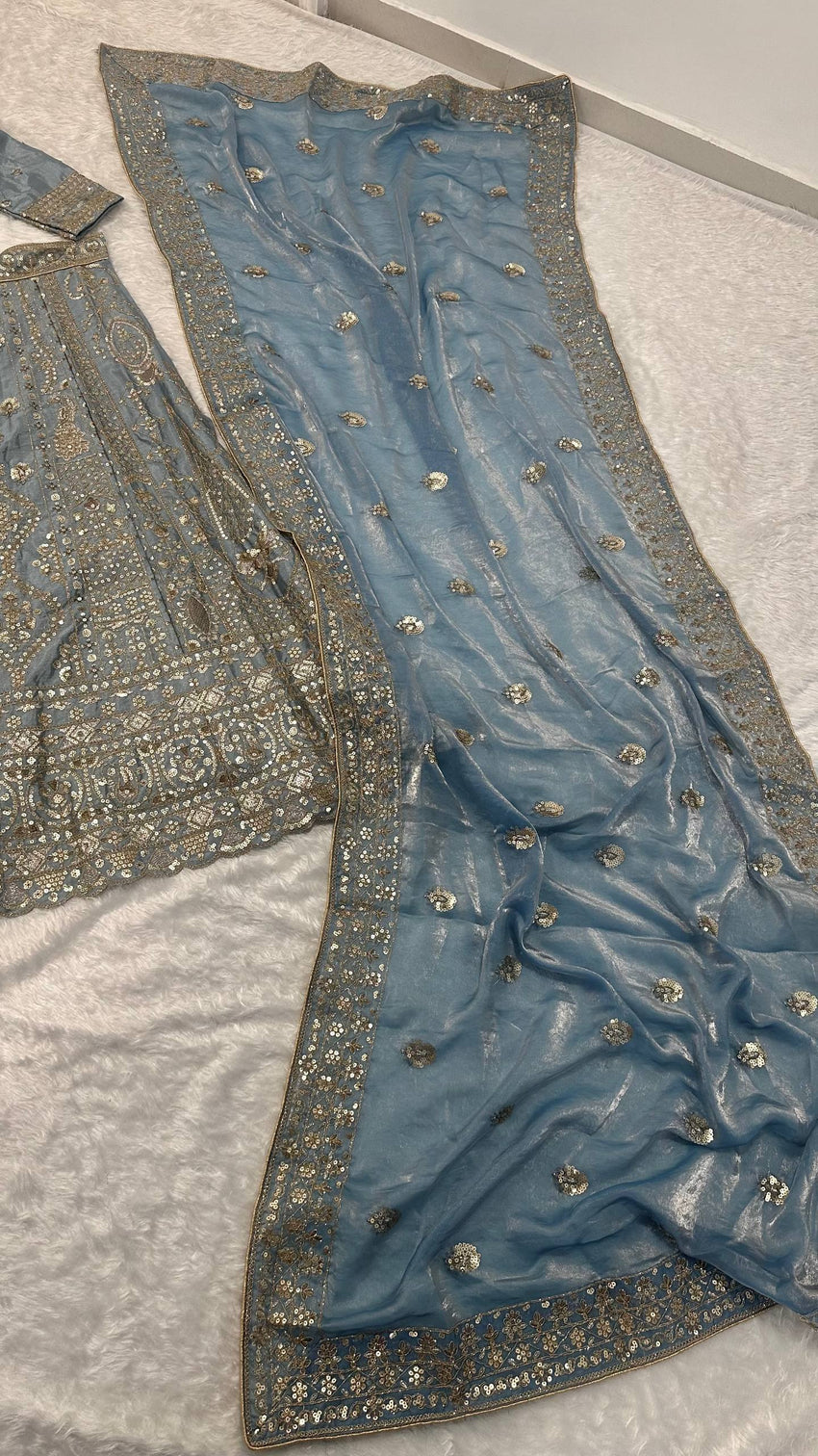 Icy Blue Designer Silk Lehenga Choli