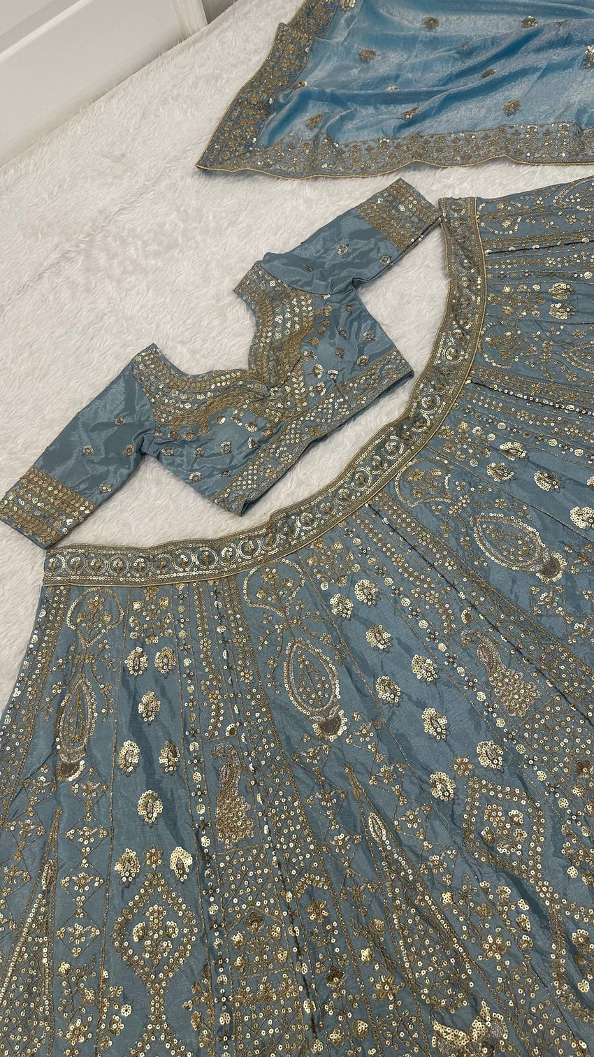 Icy Blue Designer Silk Lehenga Choli