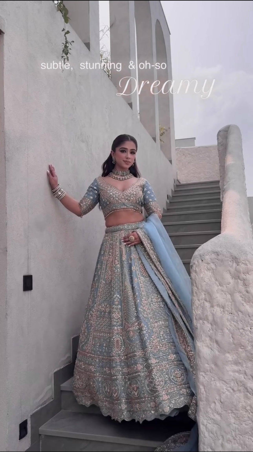 Icy Blue Designer Silk Lehenga Choli