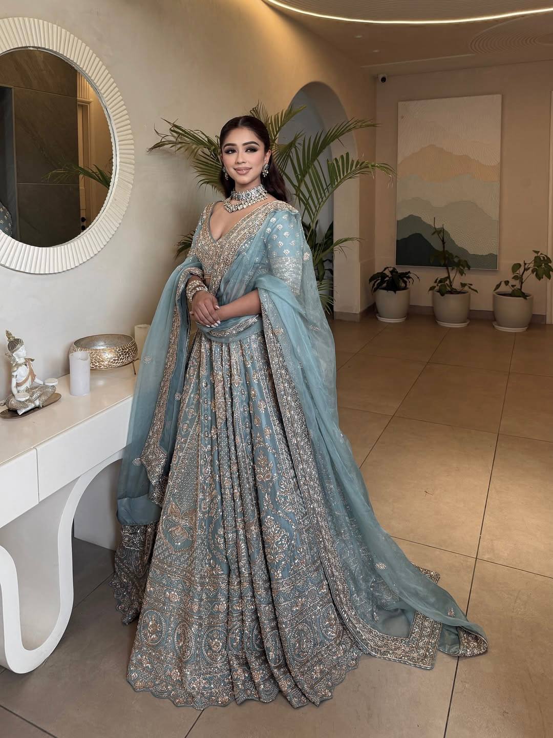 Icy Blue Designer Silk Lehenga Choli