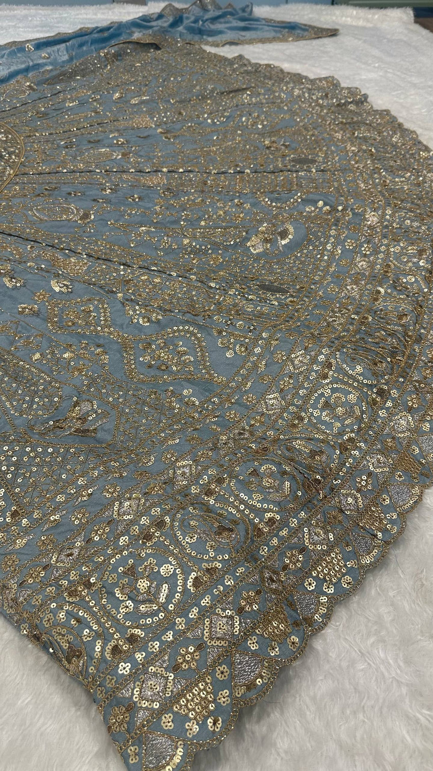 Icy Blue Designer Silk Lehenga Choli