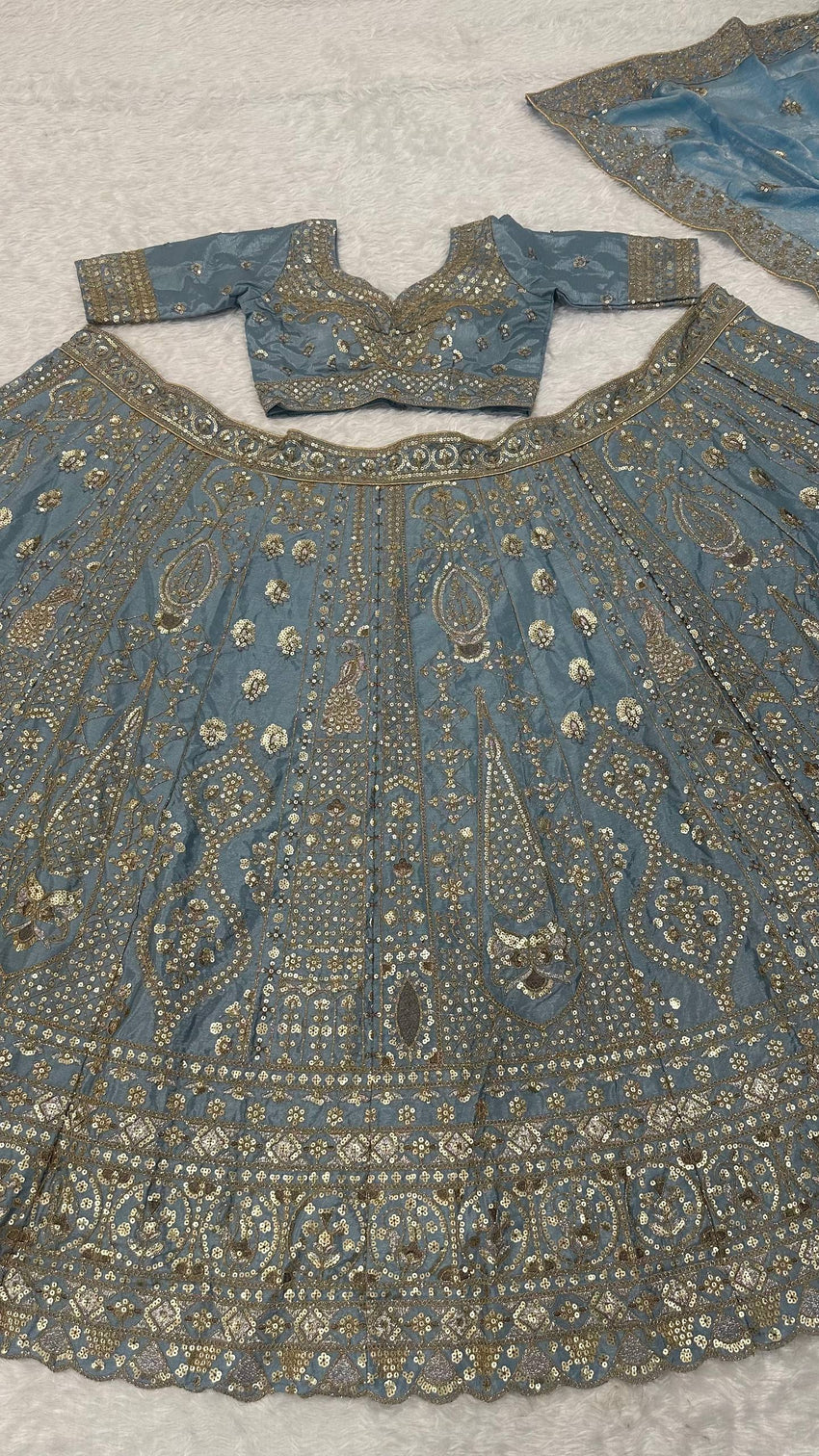 Icy Blue Designer Silk Lehenga Choli