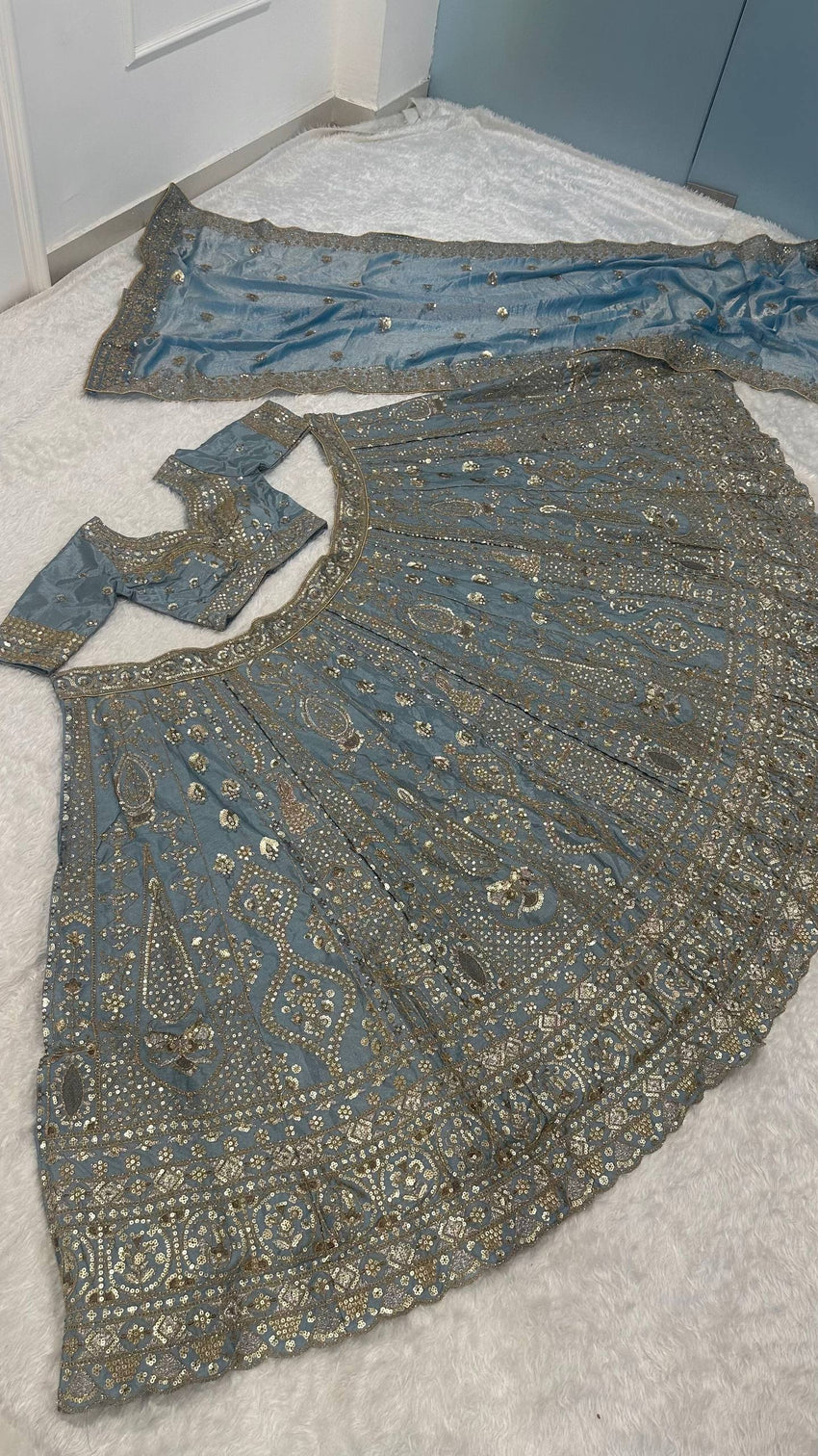 Icy Blue Designer Silk Lehenga Choli