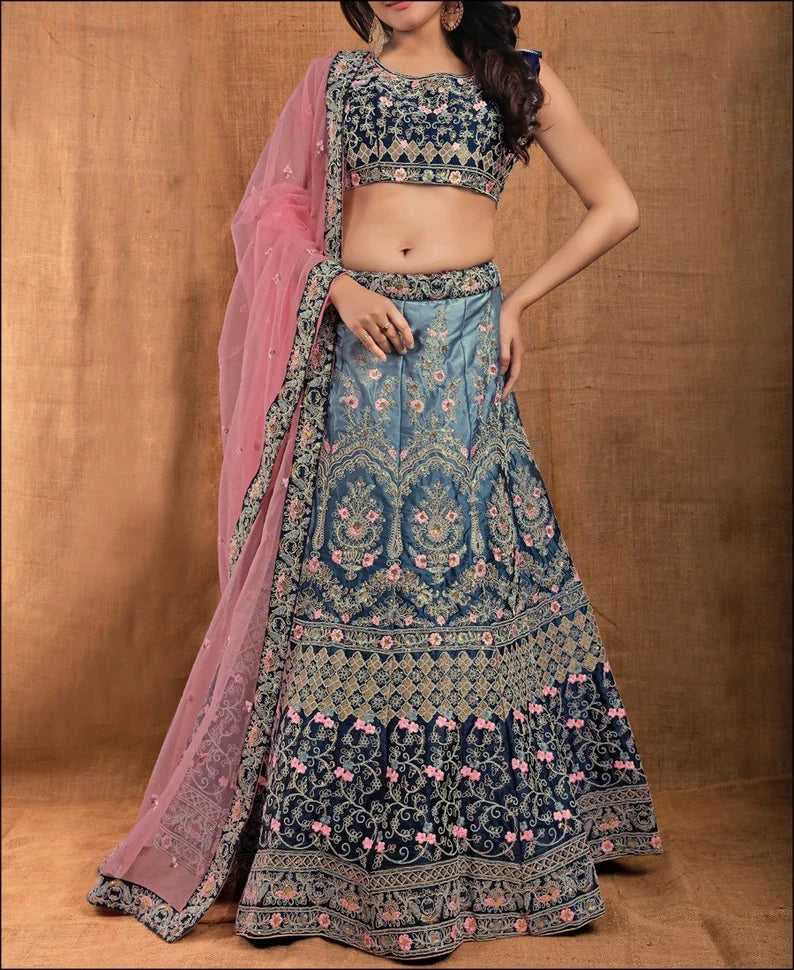 Grey color Silk Lehenga Choli with heavy Embroidery Work