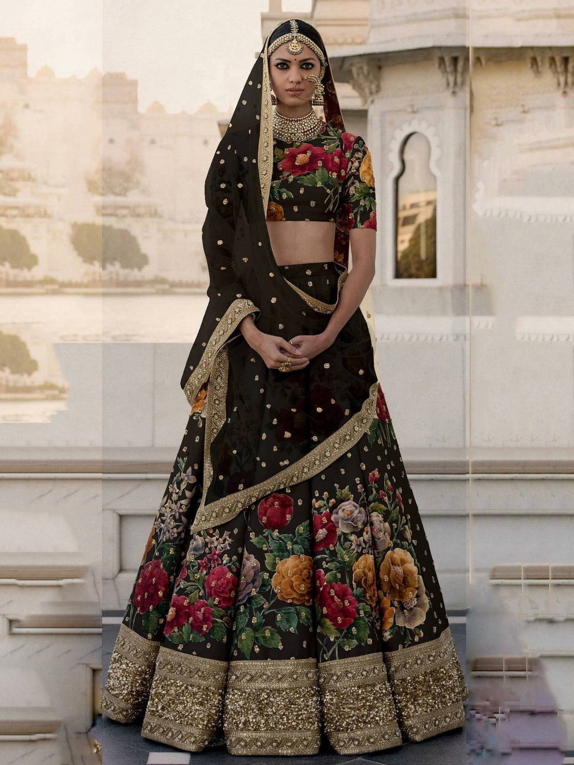 Gorgeous Black Colored Partywear Designer Embroidered Lehenga Choli