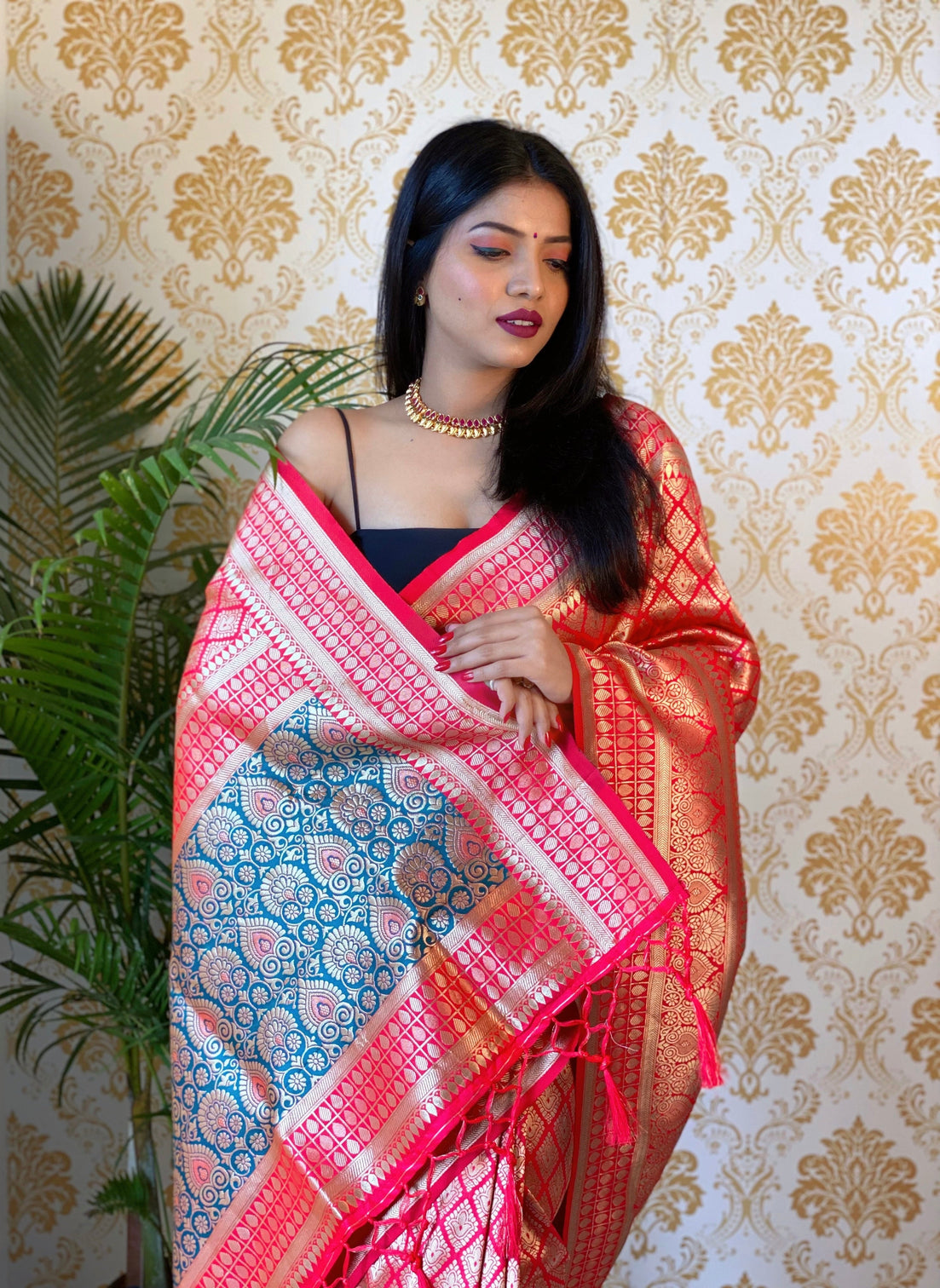 Pure banarasi silk saree with zari weaving