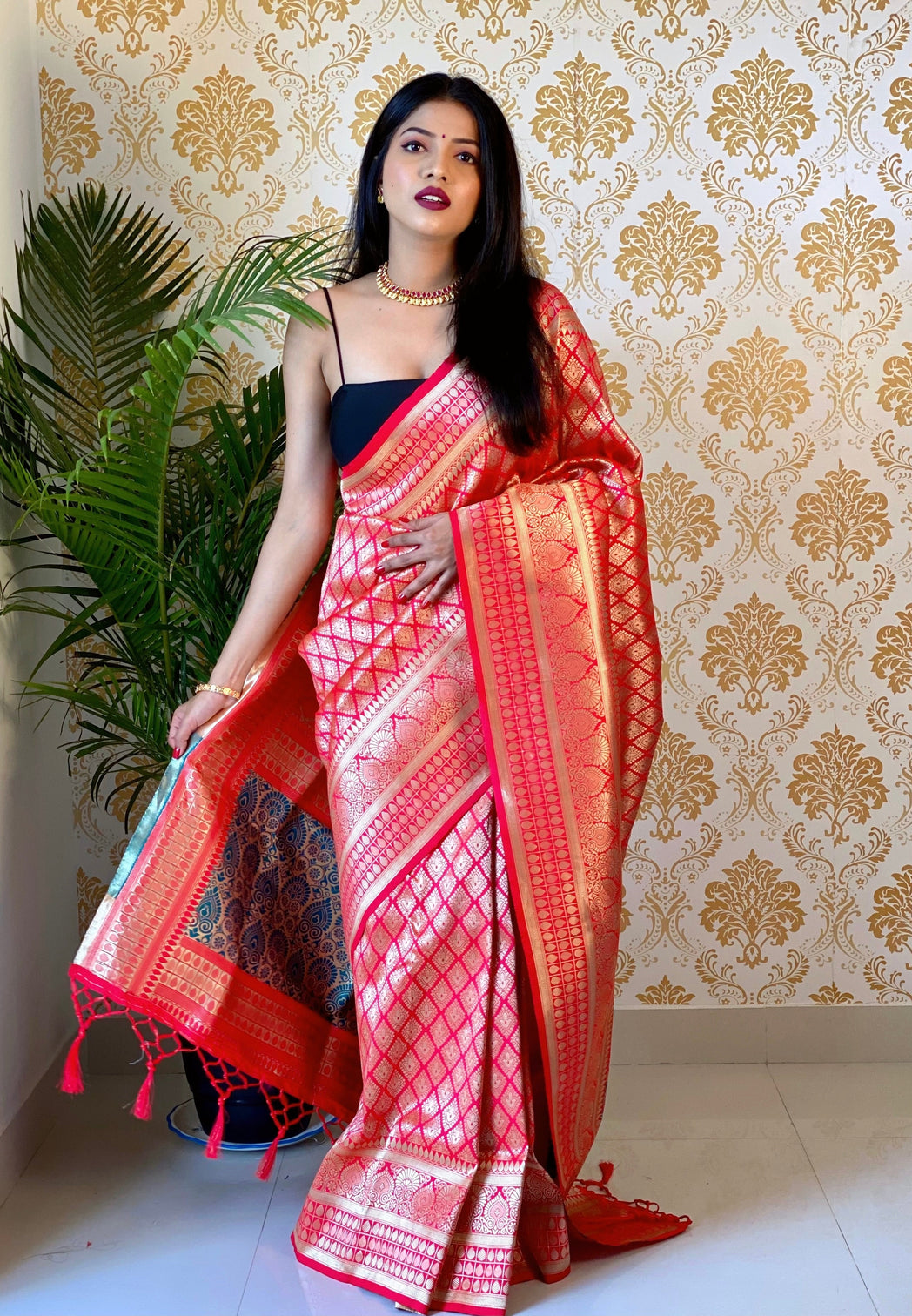 Pure banarasi silk saree with zari weaving