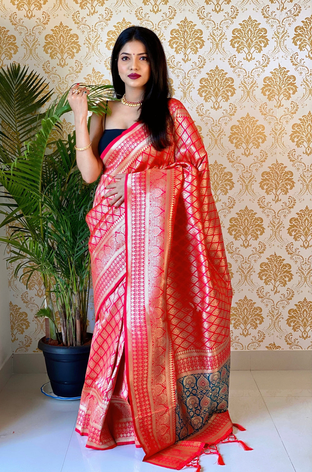 Pure banarasi silk saree with zari weaving