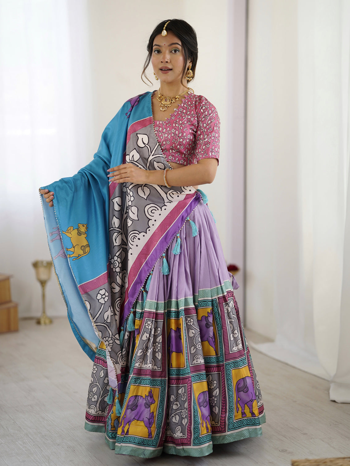 Authentic kalamkari art lehenga drape the heritage mameraa