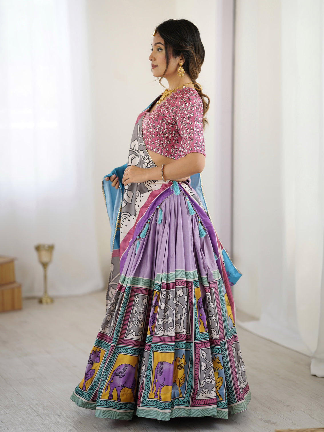 Authentic kalamkari art lehenga drape the heritage