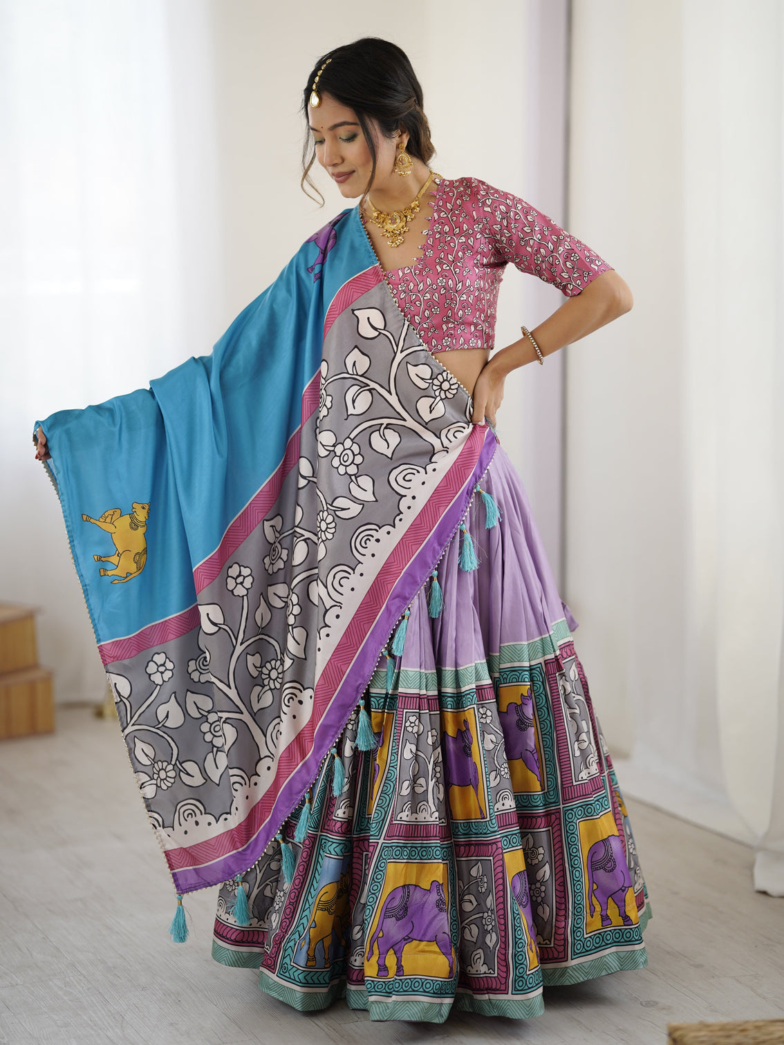 Authentic kalamkari art lehenga drape the heritage