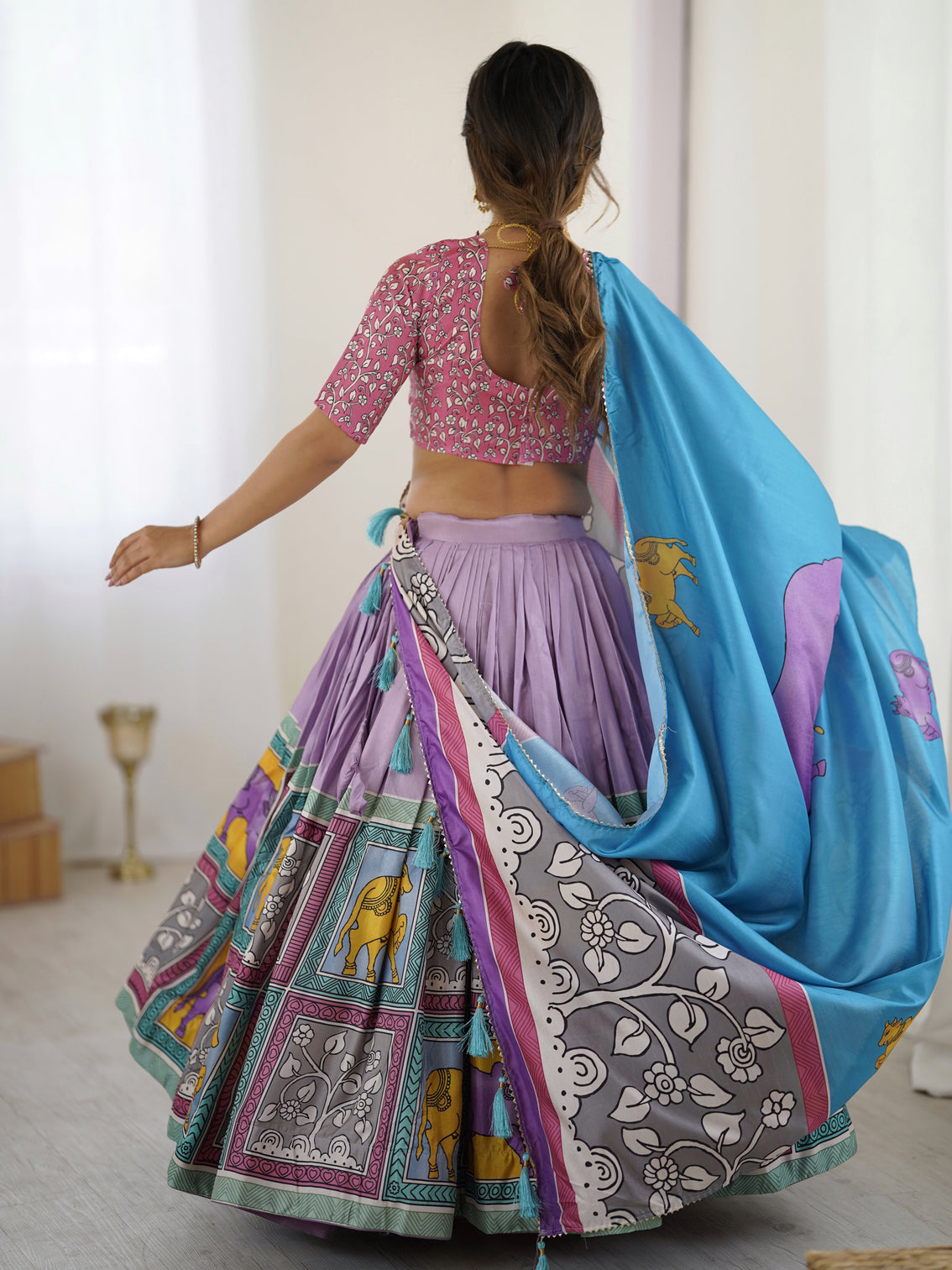 Authentic kalamkari art lehenga drape the heritage