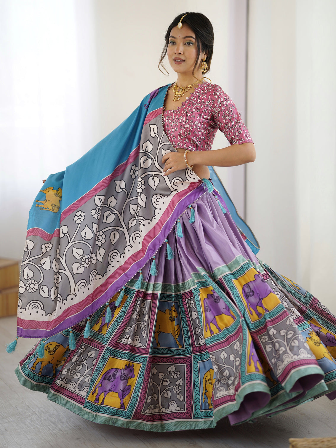 Authentic kalamkari art lehenga drape the heritage