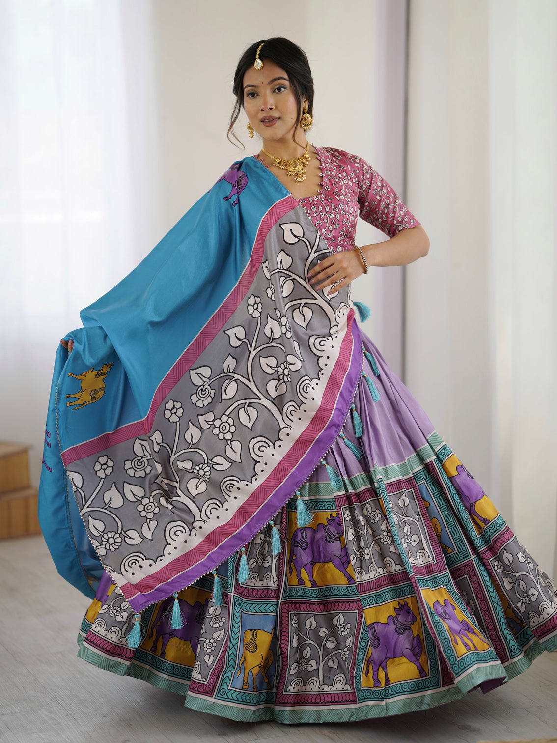 Authentic kalamkari art lehenga drape the heritage