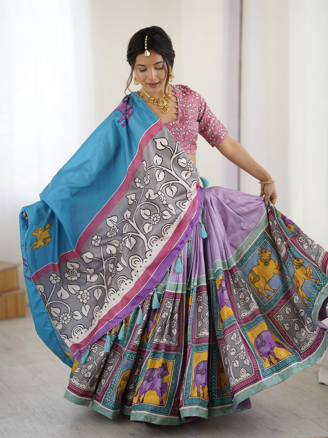 Authentic kalamkari art lehenga drape the heritage