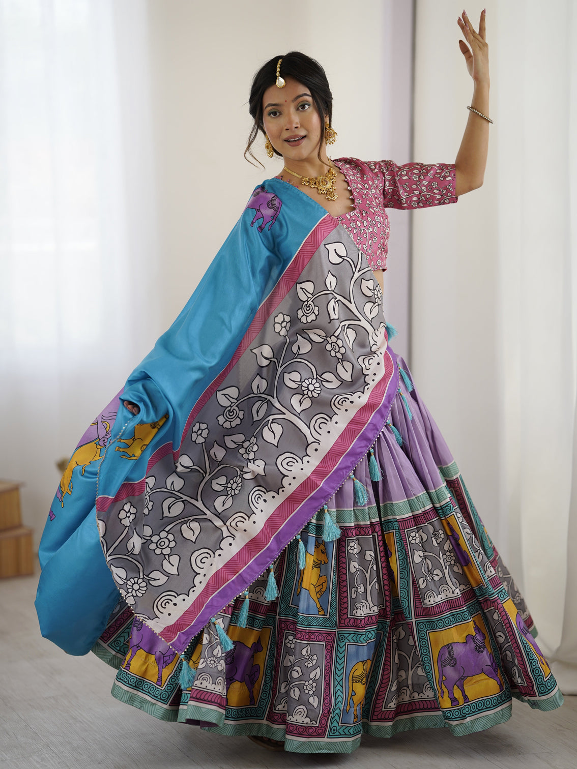Authentic kalamkari art lehenga drape the heritage