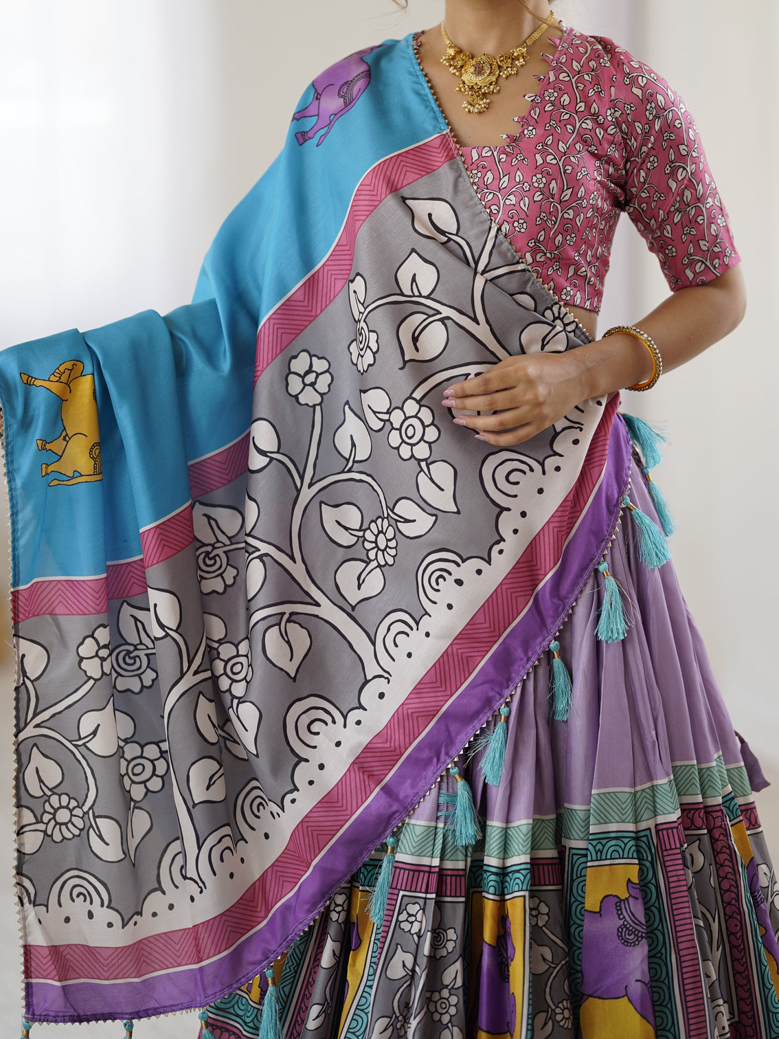 Authentic kalamkari art lehenga drape the heritage