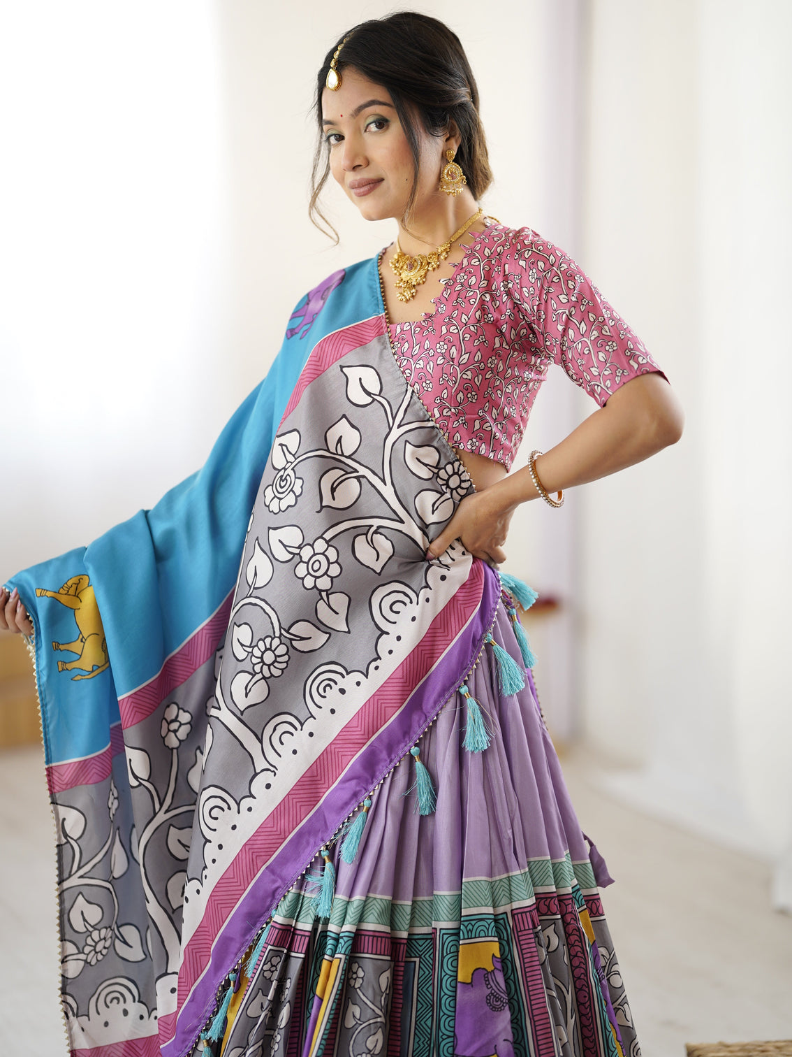 Authentic kalamkari art lehenga drape the heritage
