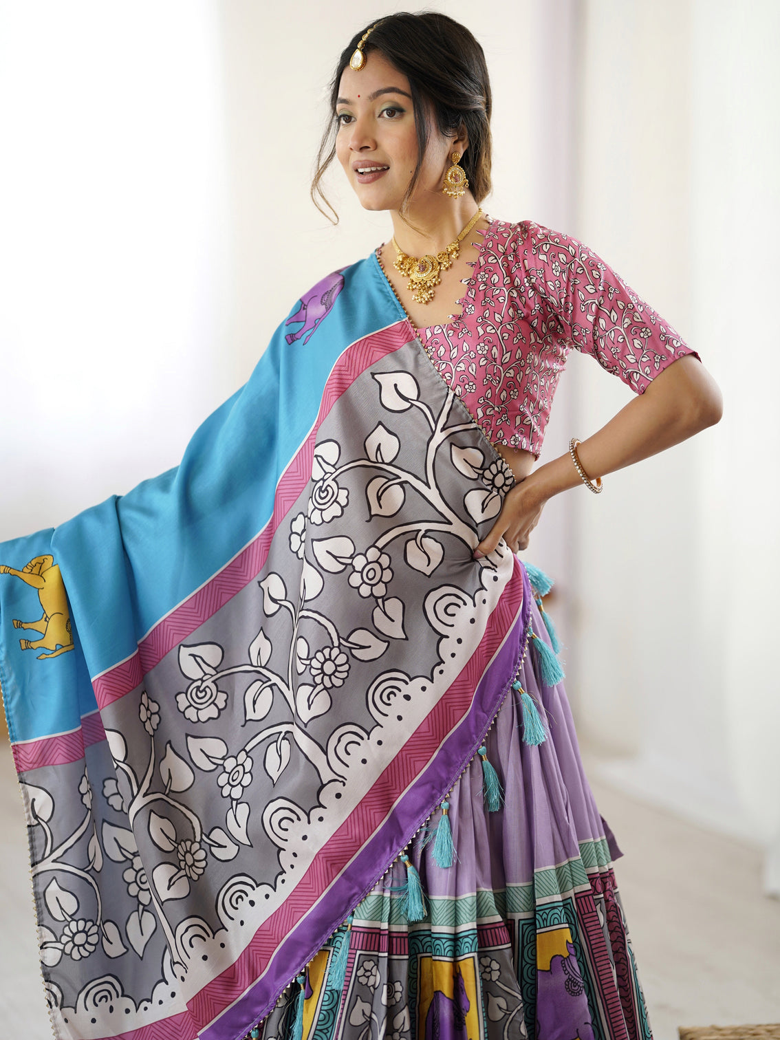 Authentic kalamkari art lehenga drape the heritage