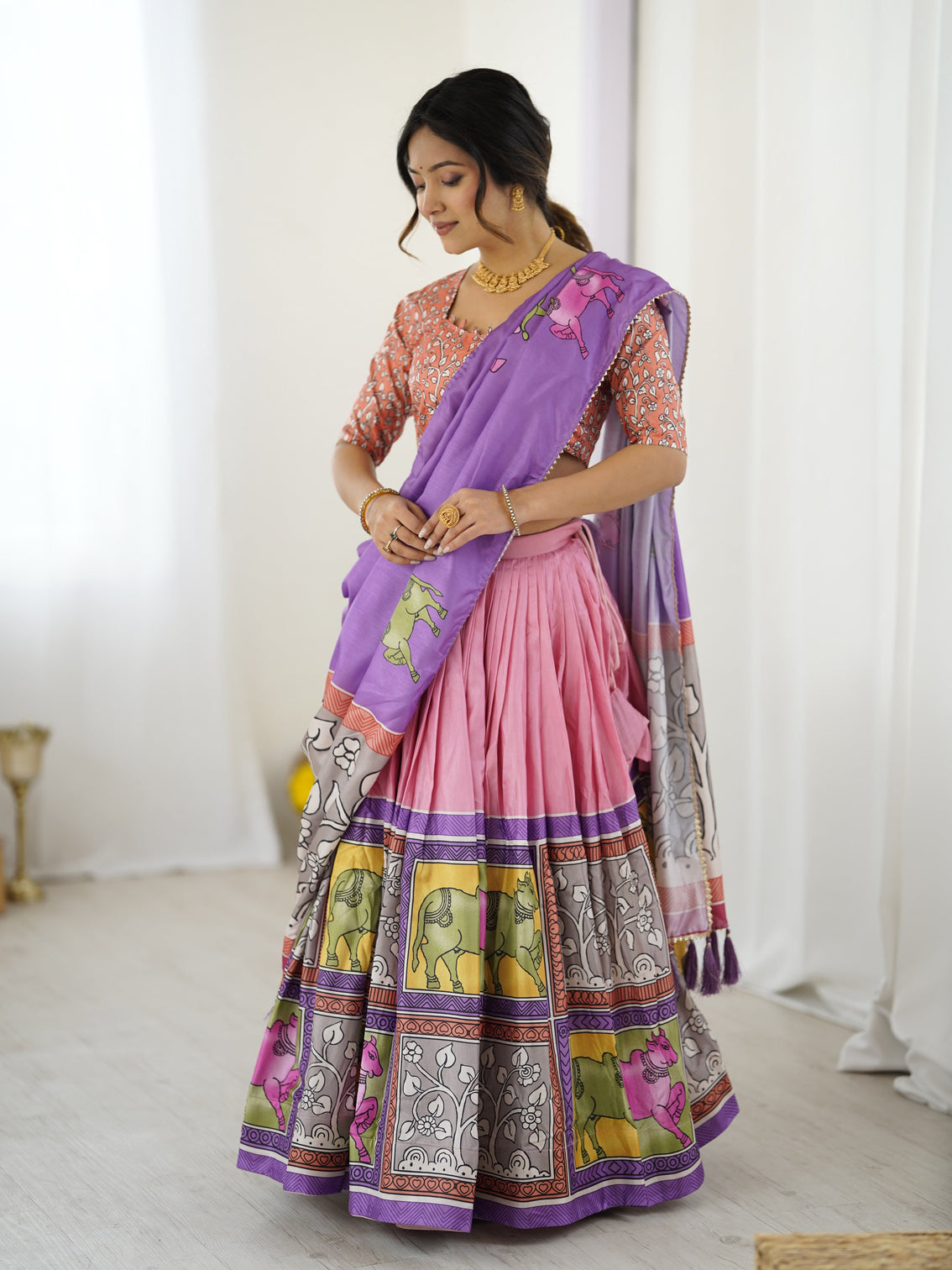 Handcrafted kalamkari lehenga with blouse perfect for festive wedding look