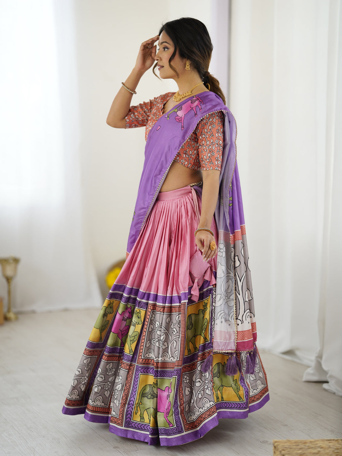 Handcrafted kalamkari lehenga with blouse perfect for festive wedding look