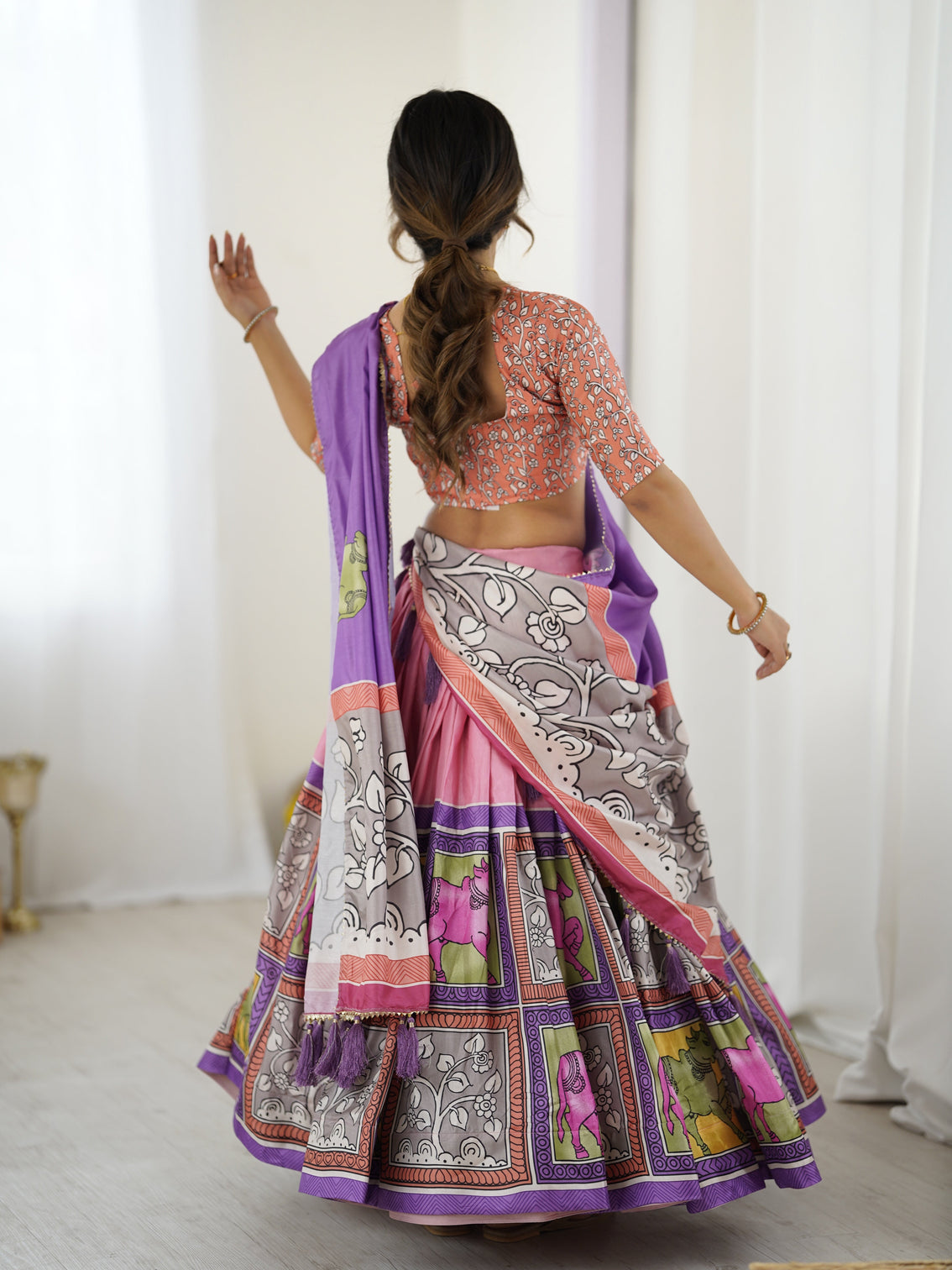 Handcrafted kalamkari lehenga with blouse perfect for festive wedding look