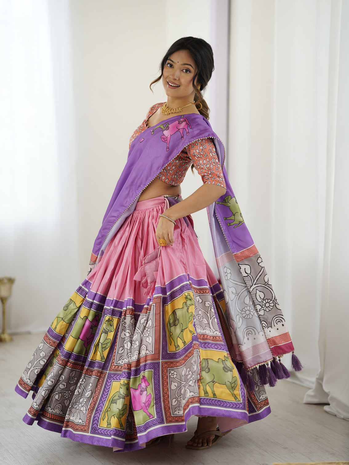 Handcrafted kalamkari lehenga with blouse perfect for festive wedding look